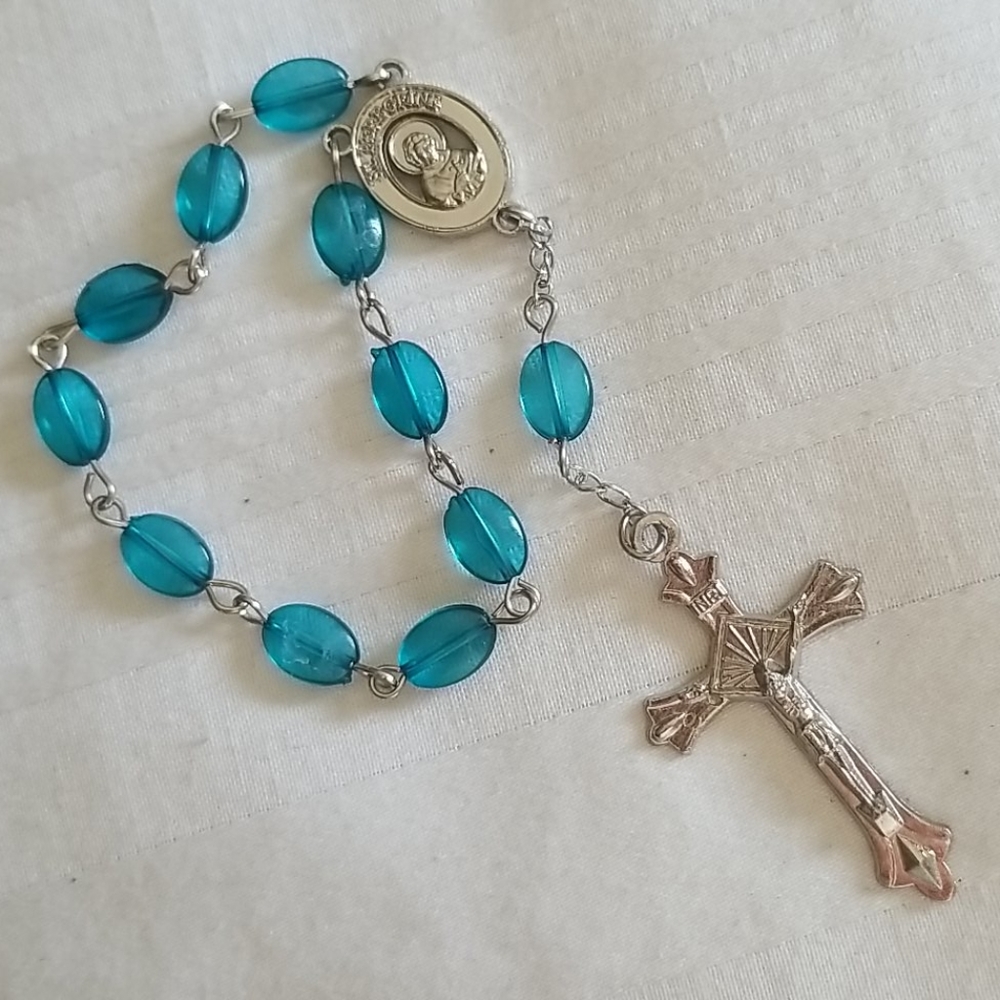 New Blue Bead Silver Prayer Beads Catholic